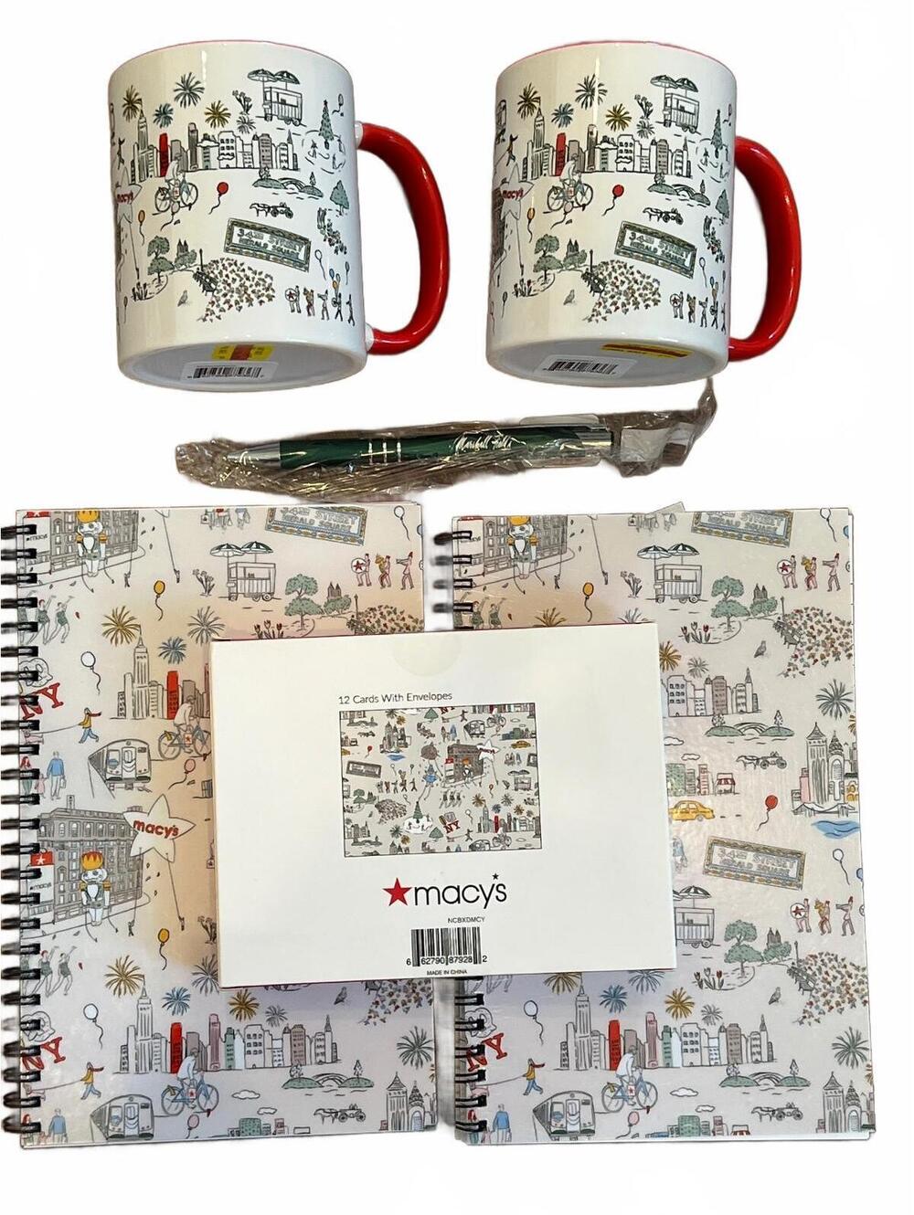 6 pc Macy's parade Masterpiece Studios Notebook, mugs, cards, pen.